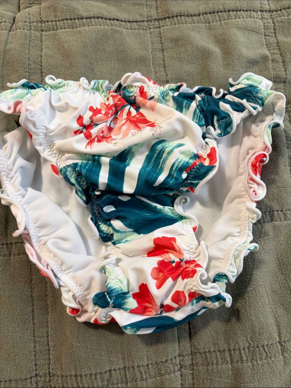 La Vie En Rose Floral Swim Diaper Cover - White with Teal & Coral